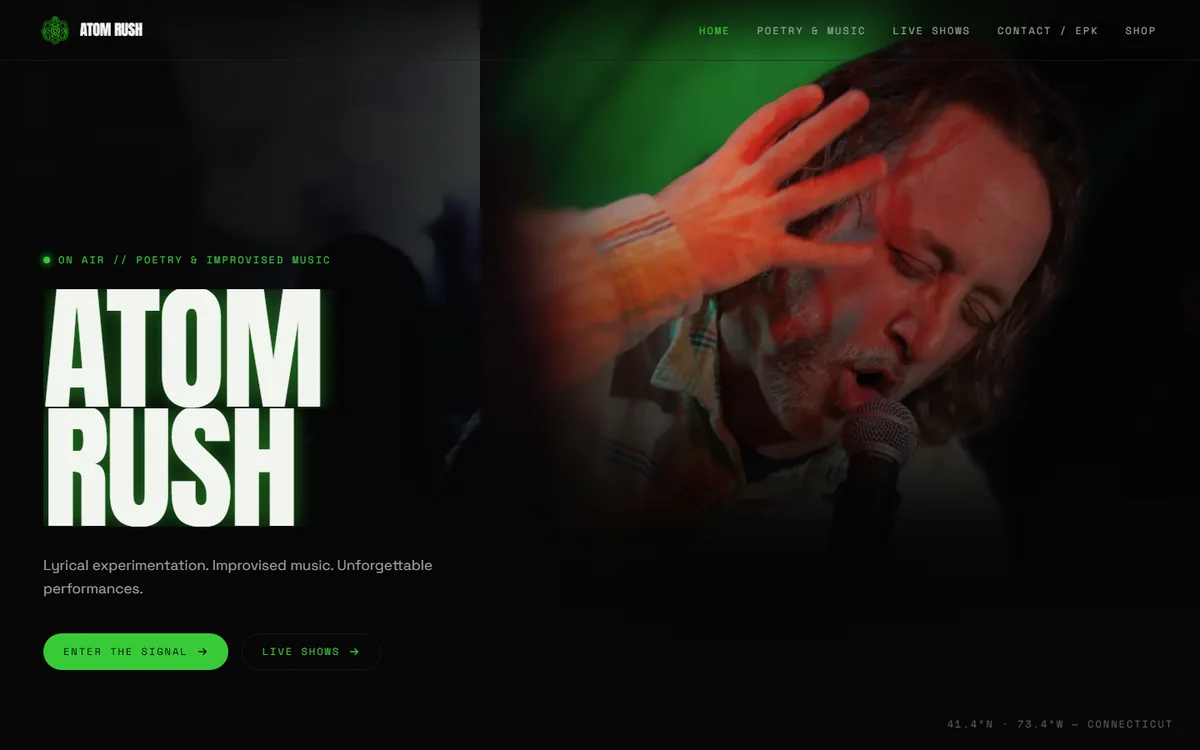 Homepage of the band website we built in Connecticut