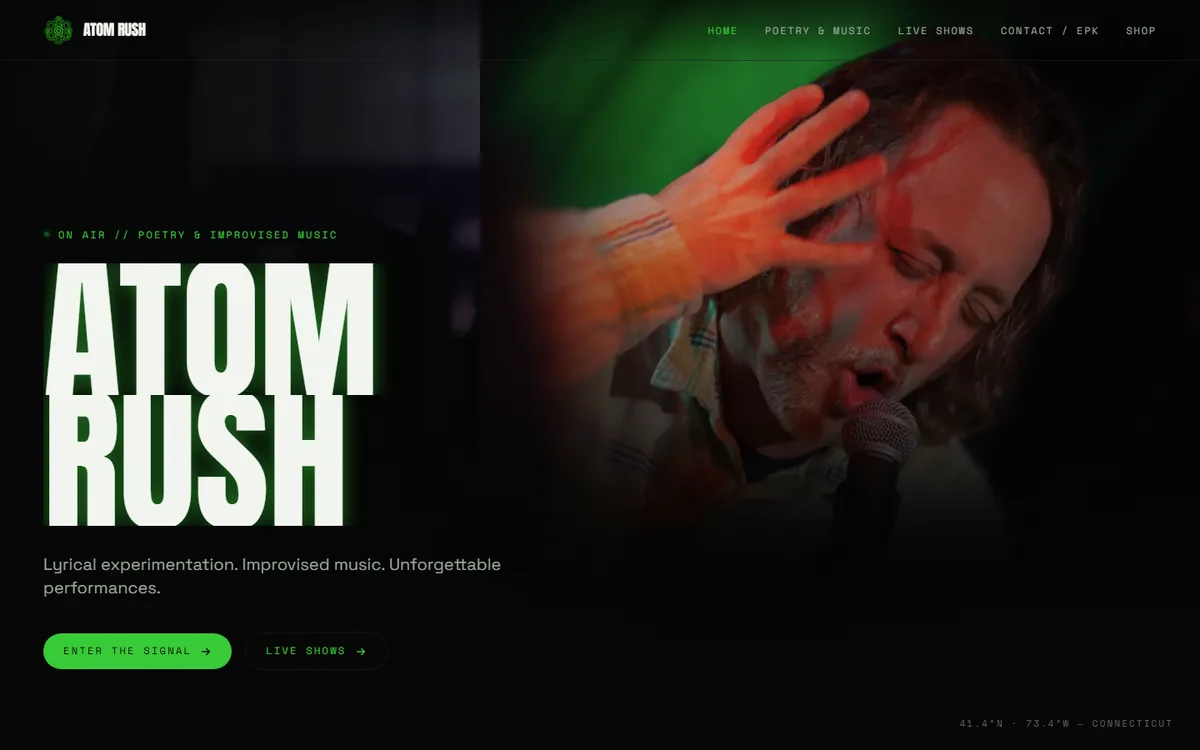 Homepage of the band website we built in Connecticut