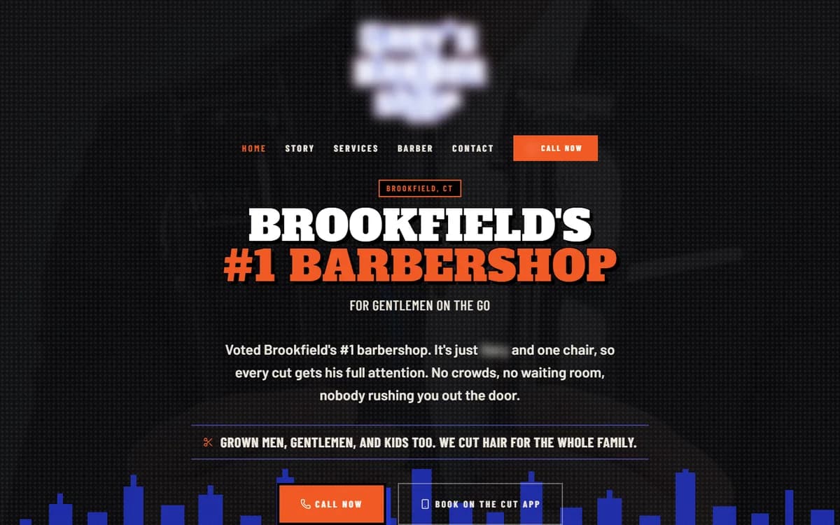 Homepage of the barbershop website we built in Fairfield County