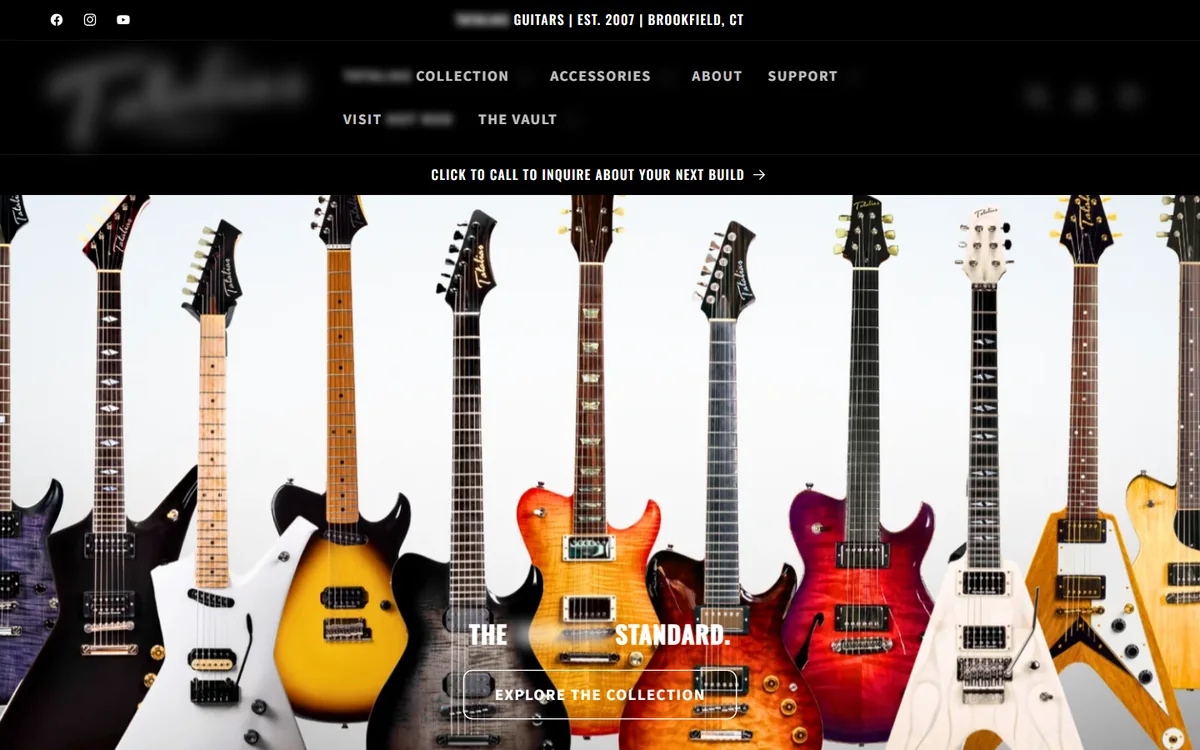 Homepage of the custom guitar maker website we built in Fairfield County