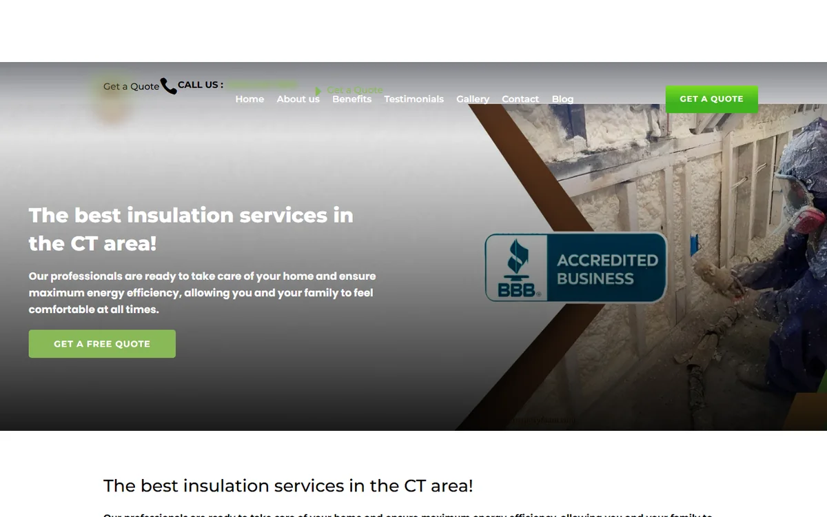 Before: homepage of the insulation contractor website