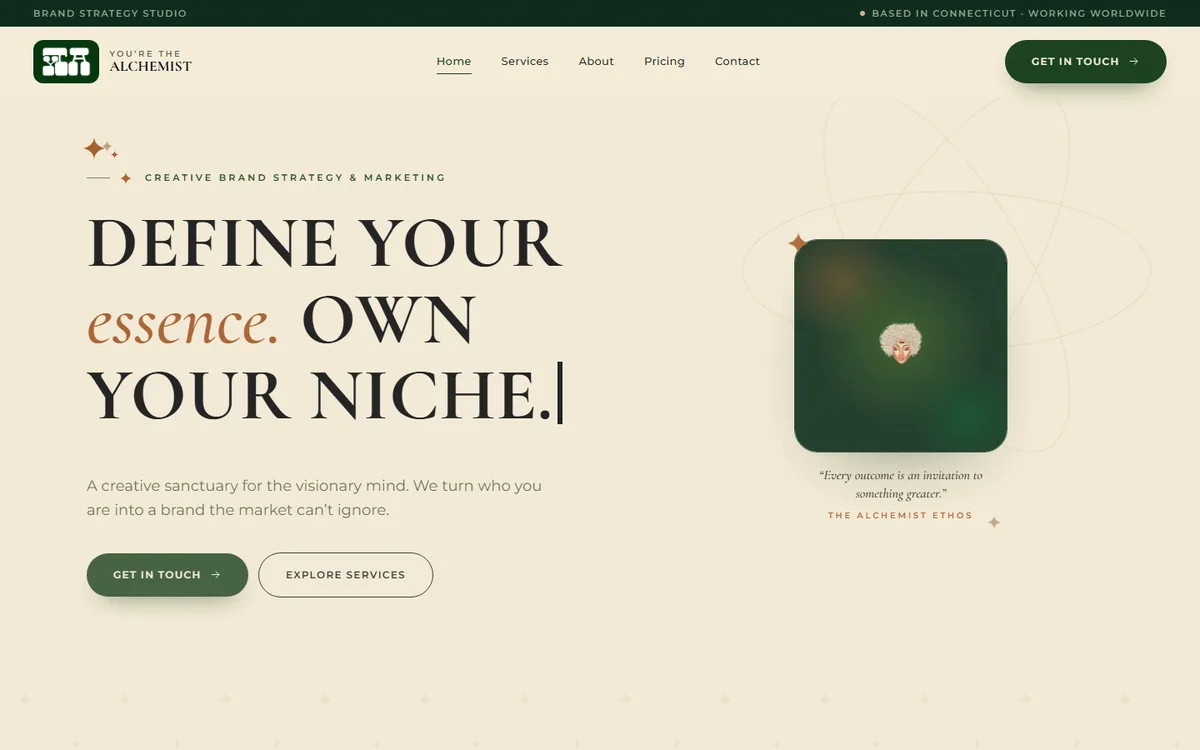 Homepage of the wellness studio website we built in Connecticut